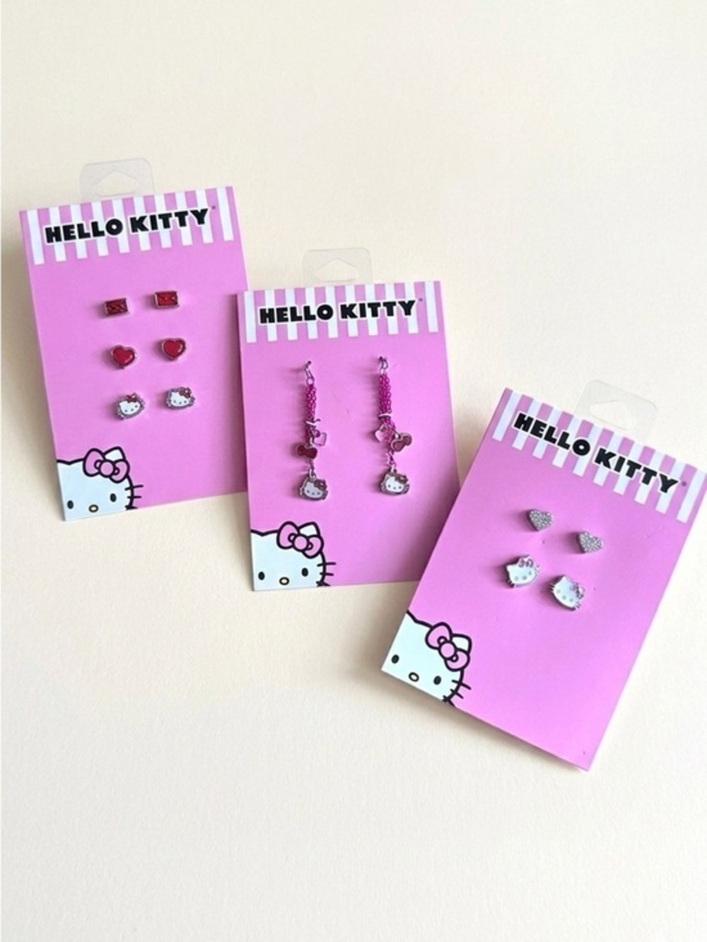 Hello Kitty Studs and Dangle Earrings Bundle Sanrio Pink Hearts Cute Kawaii NEW